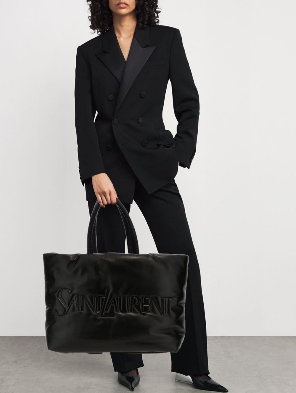 MSRP $4,200 New! Saint Laurent Wide Puffer Tote Black Lambskin Leather YSL Nappa - Picture 5 of 16